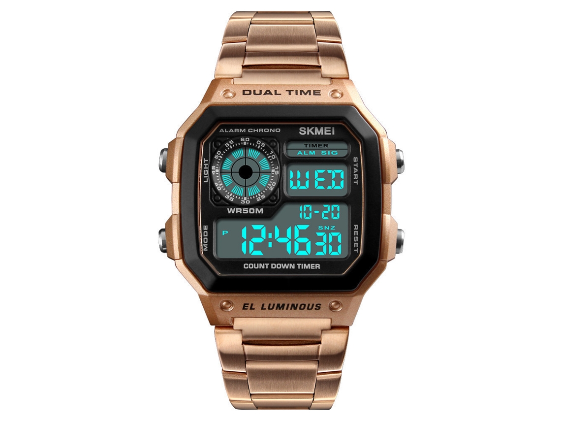 Reloj Hombre Con Fecha Luminoso Resistente Al Agua 50m Pulsera Moda Dorado Rosa