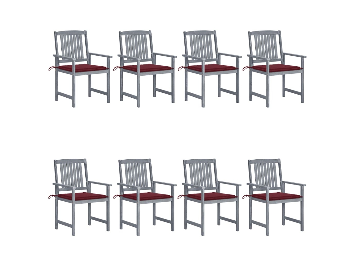 Vidaxl Cadeiras De Jardim C/ Almofadões 8 Pcs Acácia Maciça Cinzento