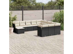 12 Pcs Conjunto De Sofá Jardim C/ Almofadões Vime Pe Preto Dkd Home Decor