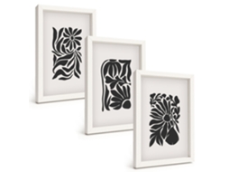 Conjunto De Pinturas Padrões Abstratos De Plantas Moldura Branca Imagens Para Um Quarto Infantil Espelharte (3 Peças 20x30 Cm)