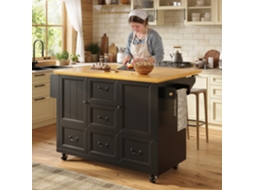 Ilha de Cozinha Carrinho com Rodas 120x73x93 Cm com Suporte para Toalhas e 5 Gavetas Preto MOBRIO (45)