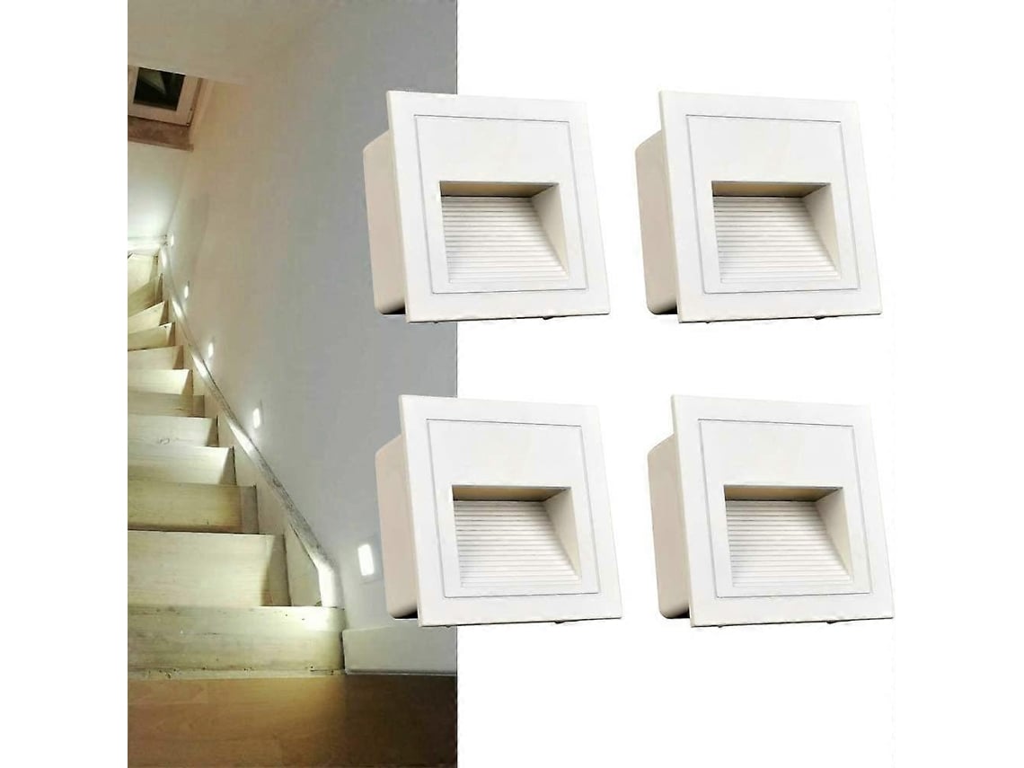 Rebe set de 4 Lâmpadas Led Embutidas na Parede, Branco Frio Ip65, Alumínio Classe Energética e