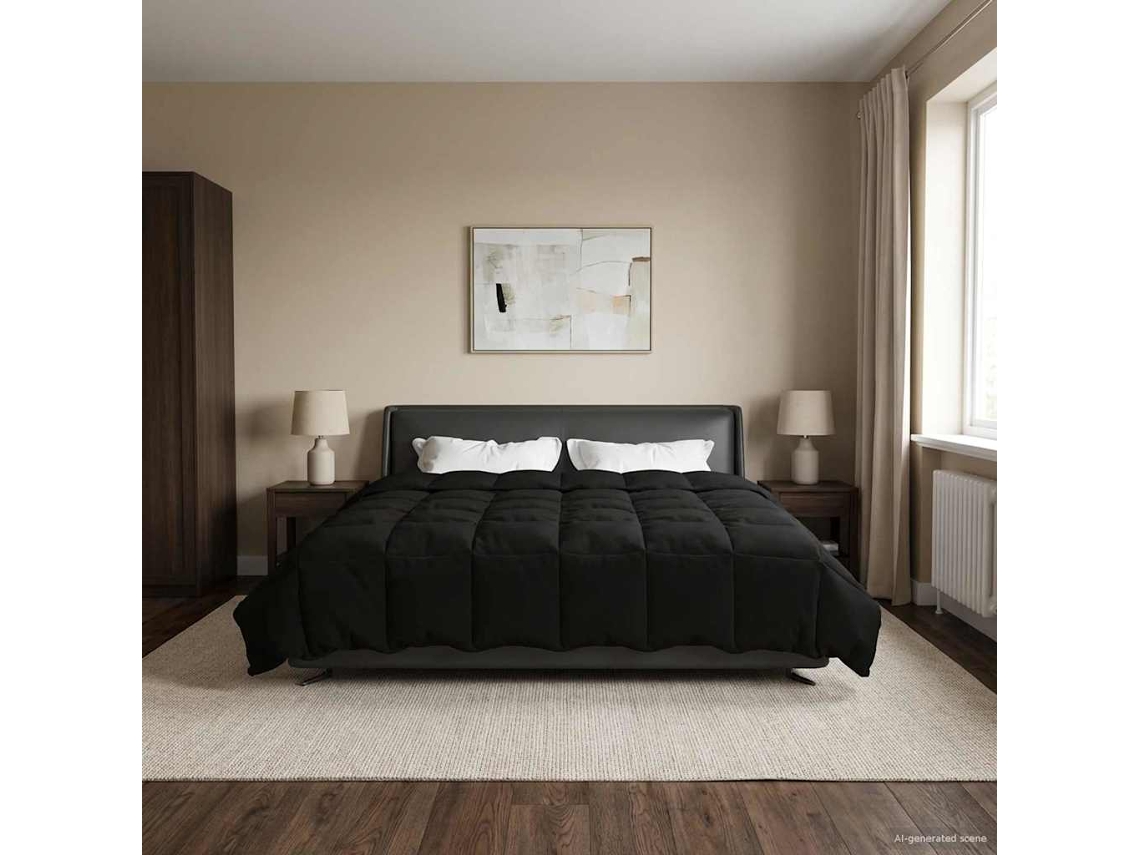 Vidaxl Duvet De Ano Inteiro 240 X 260 Cm 4 Estações Preto Respirável