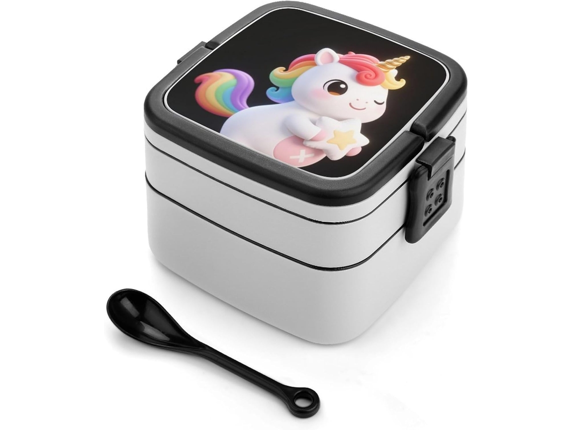 Lancheira Bento Sunshine Rainbow Little White Horse De Camada Dupla Para Adultos Com Colher E Alça, À Prova De