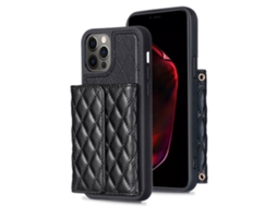 Capa Kickstand Cartões Para Iphone 12 Pele Sintética Preto