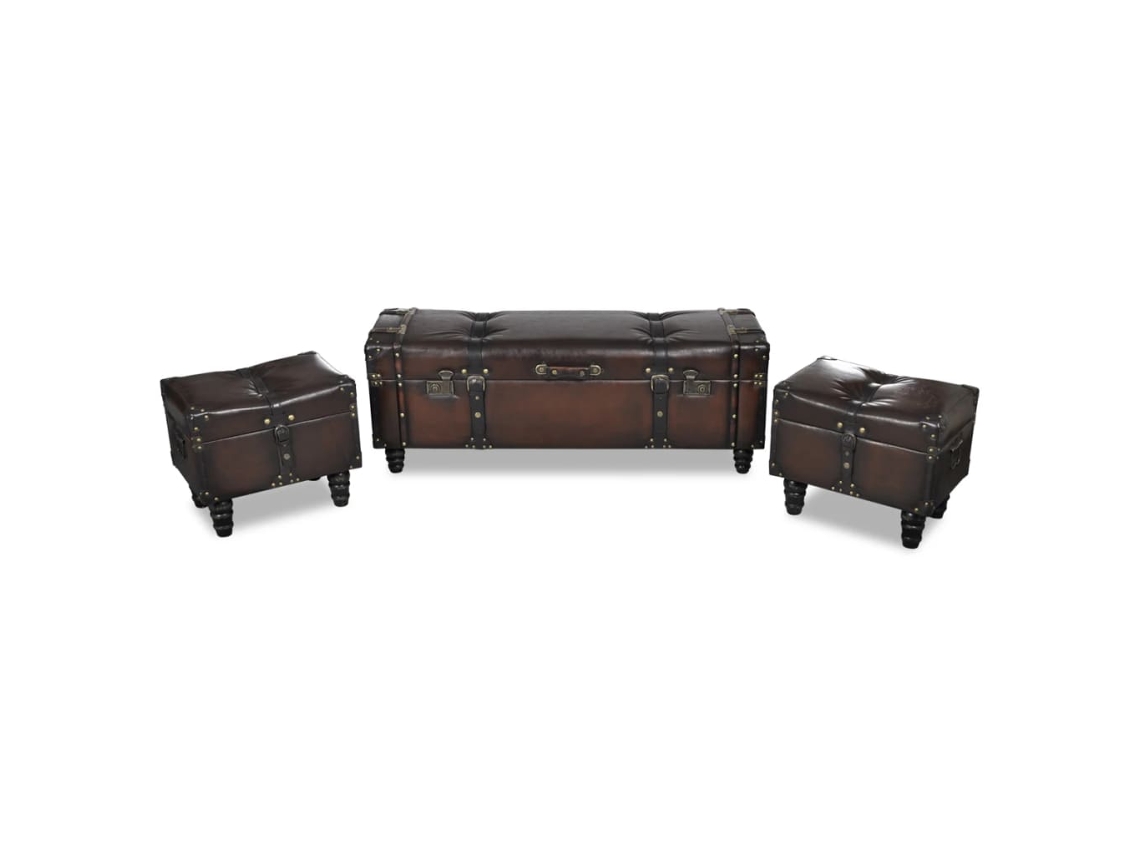 Vidaxl Conjunto Bancos De Arrumação 3 Pcs Castanho