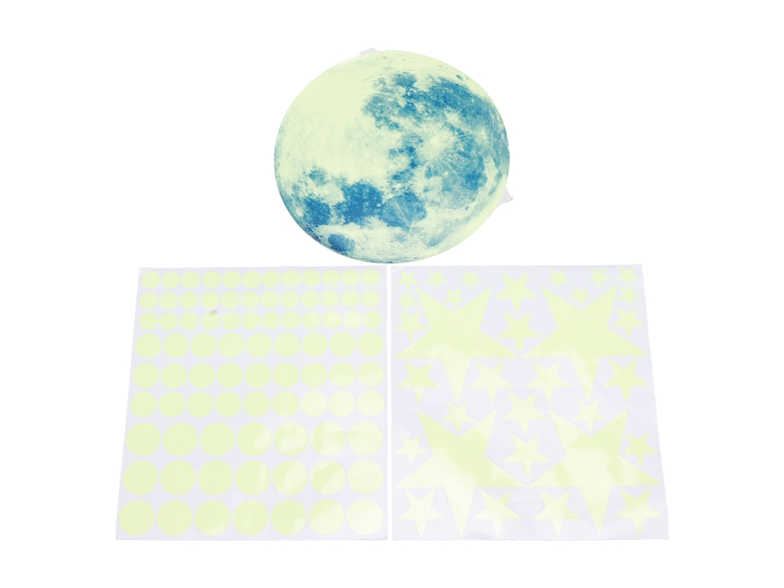 Ats stickers Luminosos para Parede de Lua e Estrelas Brilhantes na Escuridão Decoração para Quarto Sala de Estar Verde