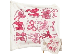 Manta de Natal com Laço Rosa, Quentinha e Respirável, Ideal para Decoração Casa, Macia Sofá, CHABERLU