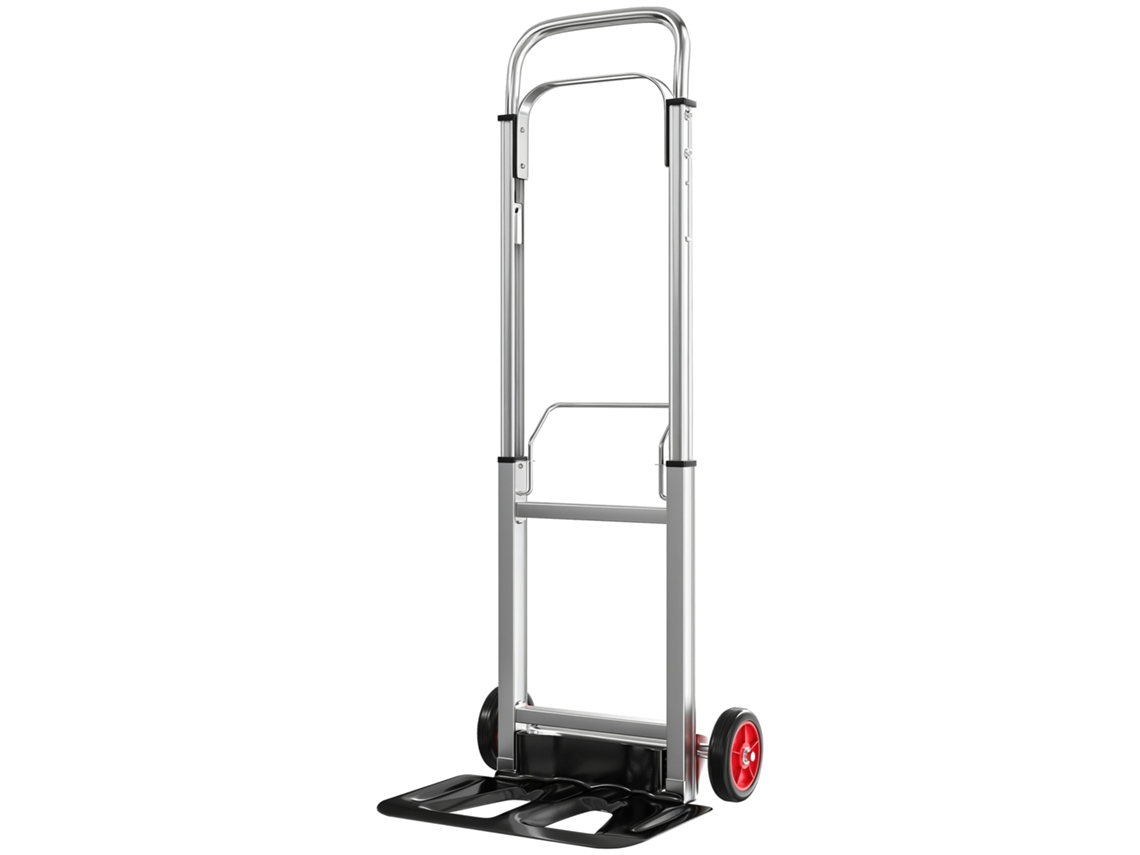 Carro De Transporte Dobrável De Alumínio Com Cabo Telescópico Ajustável Carga 90 Kg 40x41x108 Cm Prateado E Preto