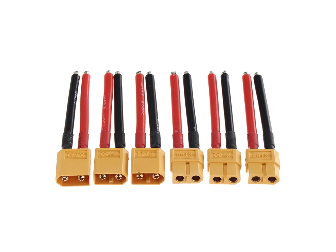 Conjunto de 3 Pares de Cabos de Silicone Xt60 Macho, 12awg, 5cm MDUG