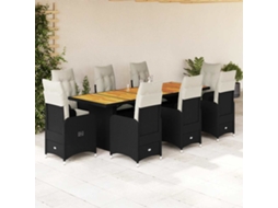 Vidaxl 9 Pcs Conjunto De Bistrô P/ Jardim C/ Almofadões Vime Pe Preto