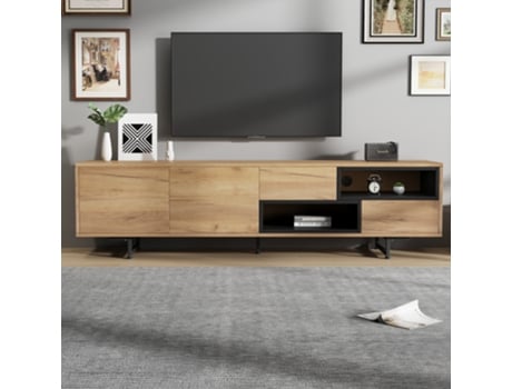 Móvel Tv Baixo Com Nichos Abertos E Prateleiras Em Aglomerado Cor Madeira Panshiyuan (173x38x48cm)