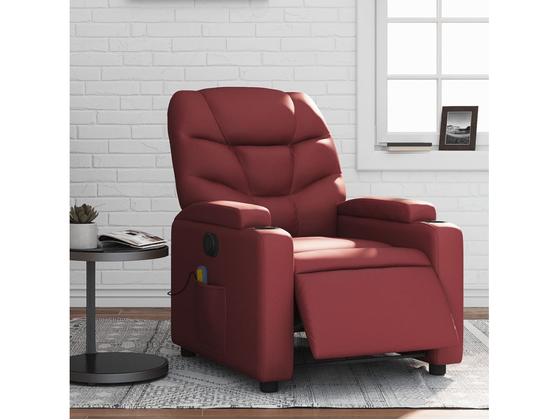 Poltrona massagens reclin. elétrica couro artif. vermelho-tinto