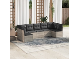 Vidaxl 7 Pcs Conj. Sofás Jardim Com Almofadões Vime Pe Cinzento-claro