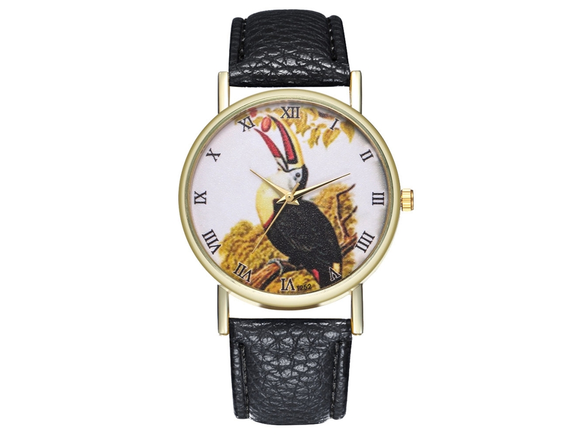 Reloj Unisex De Cuarzo Con Correa De Cuero Pu Moda Dial Romanos Patrón Animal Negro