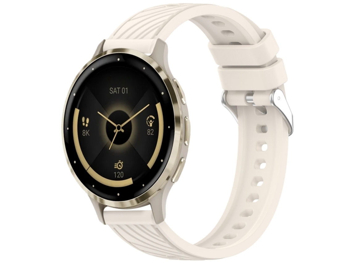 Bracelete para Garmin Venu 3s Silicone Textura Listrada Fivela de Aço Prate Starlight XIAOMOYU (18mm)