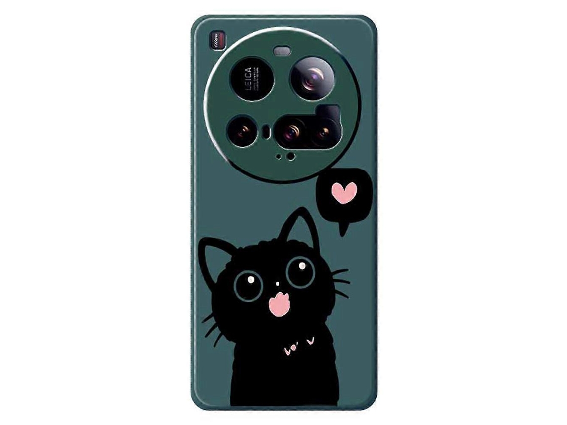 Capa Tkdaddy Para Xiaomi 15 Ultra Com Estampa De Gato Preto E Bordas Retas Em Tpu, Capa Traseira Verde