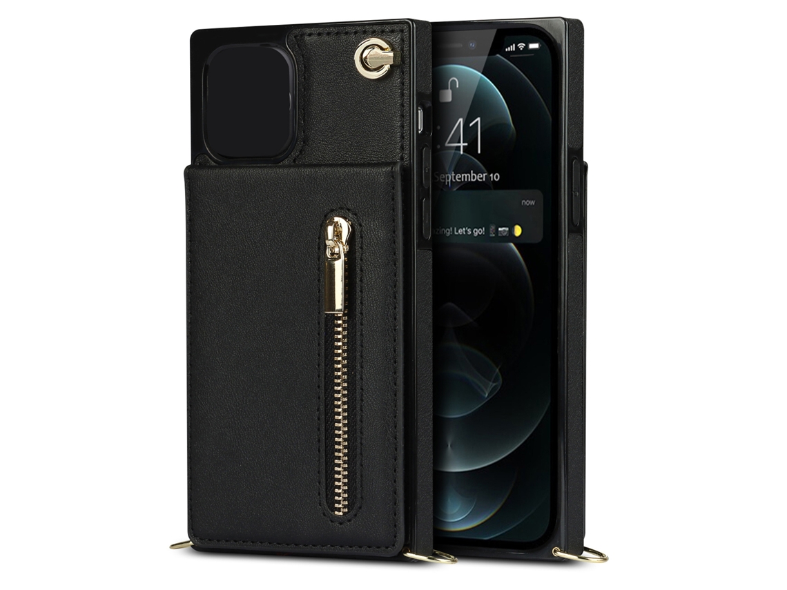 Capa de telefone com zíper para iPhone, design transversal