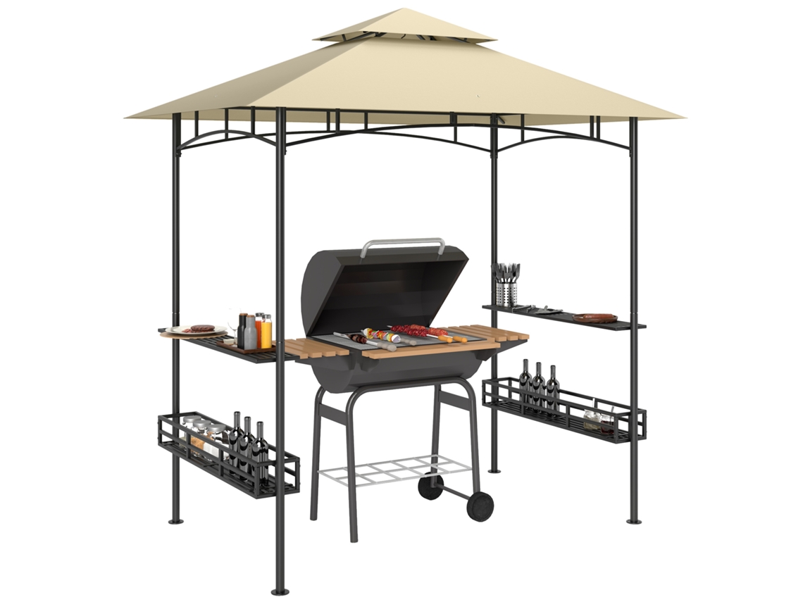 Grelhador barraca BTFORUS, churrasco, com 2 prateleiras, cestos de armazenamento, ganchos, bege