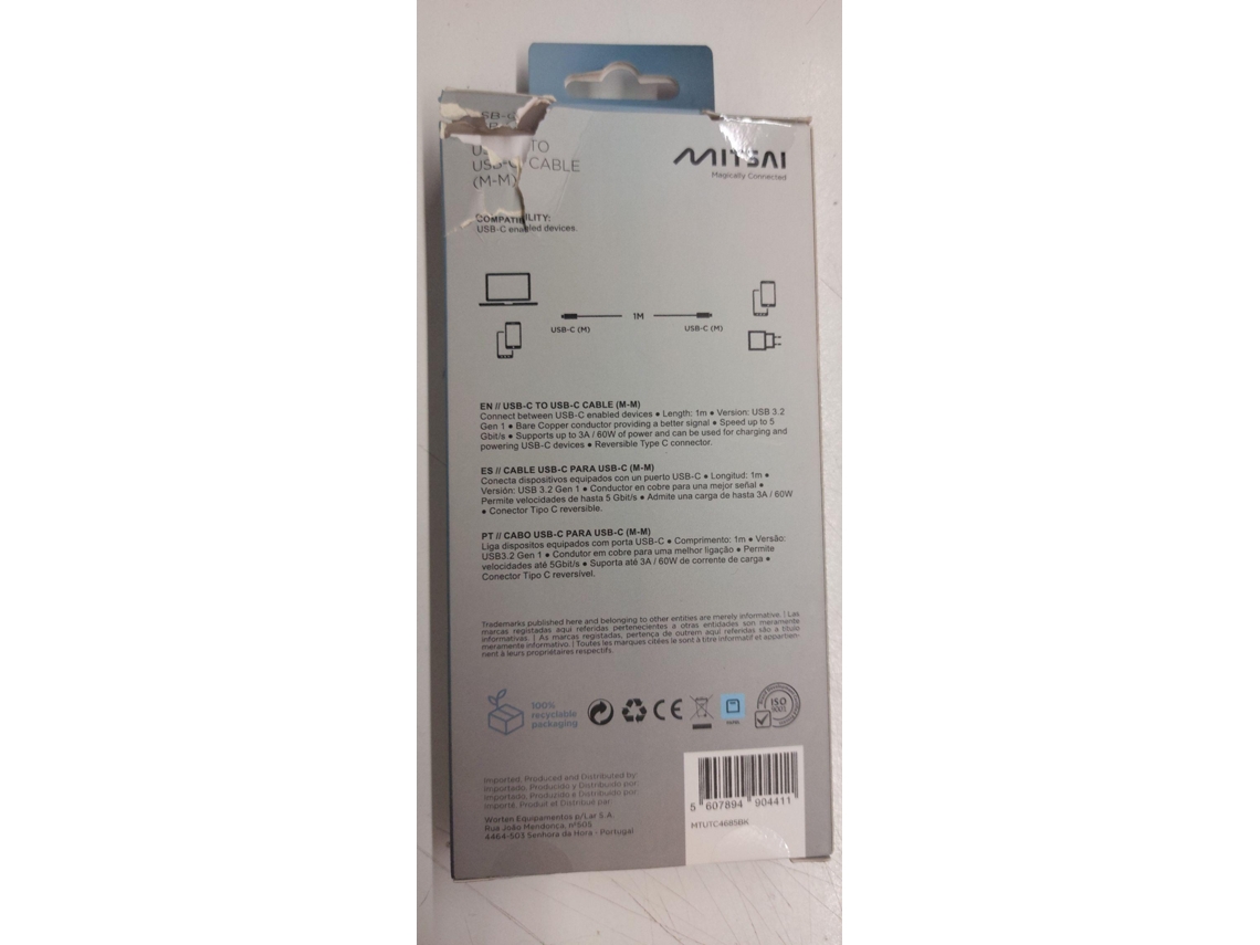 Cabo MITSAI Usb-C 3.0 - Usb-C (Outlet Caixa Aberta - 1 M - Preto)