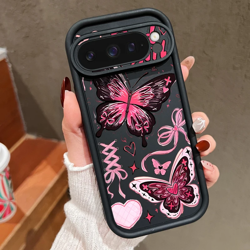 Capa Para Celular Google Pixel 10 Pro Xl Rosa Com Desenho De Borboleta, À Prova De Choque E Feita De Tpu Macio.