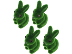 Conjunto 4 Estatuetas Artificiais Coelho Espuma Aveludada Verde Decoração Páscoa Jardim Esculturas 11 6 3 GOKOCO