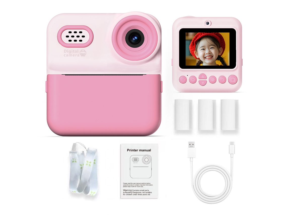 Câmera Infantil Modelo 2026 Rosa Flor de Cerejeira Câmera Dupla de Alta Definição Imprimível Não Requer Car YUNZII (inclui 4 Rolos de Papel Colorido)
