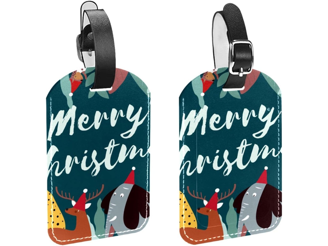 Conjunto De 2 Etiquetas Bagagem Em Couro Pu Com A Inscrição Feliz Natal