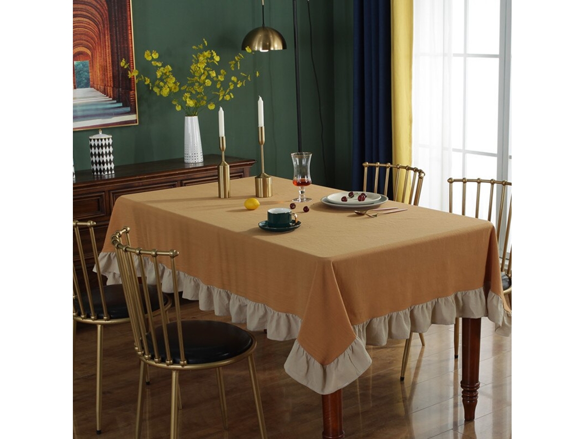 Toalha De Mesa De Algodão Com Babados, Lavável, Para Festa De Casamento, Jantar, Banquete, Decoração, Capa De Mesa De Luxo, Bege Gengibre, Babados