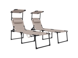Conjunto de 2 Espreguiçadeiras Dobráveis com Custo e Proteção Solar, 70x200x45cm PENGJIANG SHOP