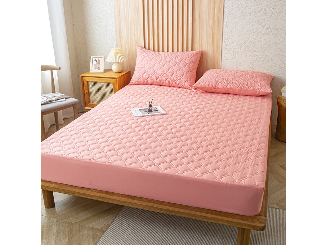 Protetor De Colchão Impermeável Czhhmart( Fitted Sheet) 200cmx200cm (com Par De Fronhas) Rosa