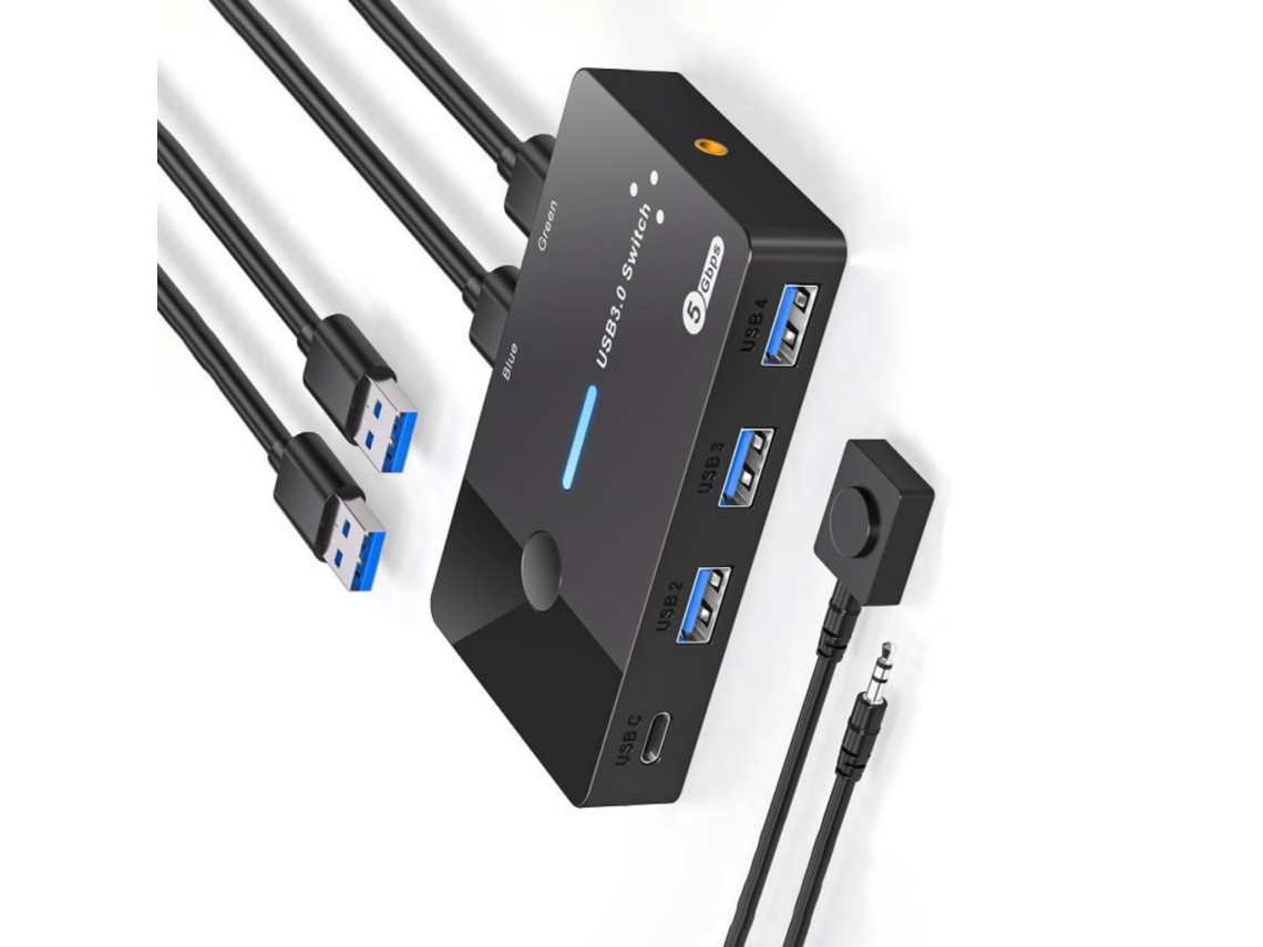Switch Kvm Usb Para 2 Computadores Com 4 Portas 3.0 Compartilhamento, Compatível Pcs E Laptops.
