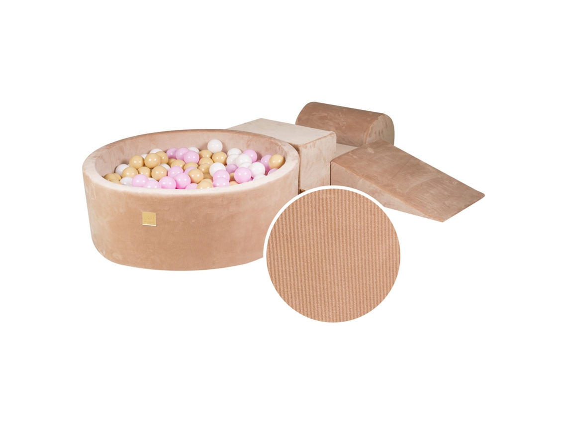 Conjunto de Jogos de Espuma com Caixa de Areia 200 Bolas de 7Cm Veludo de Veludo Cotelê na Cor Areia Bolas: Rosa Pastel Branco Bege MEOWBABY