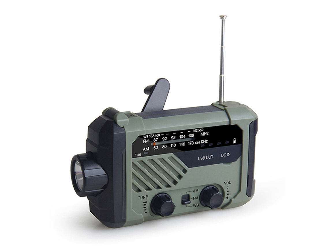 Rádio Portátil Manivela Am Fm Noaa Emergência 3 em 1 Lâmpada de Leitura Lanterna Carregamento Solar 2000Mah Power Bank para Celular