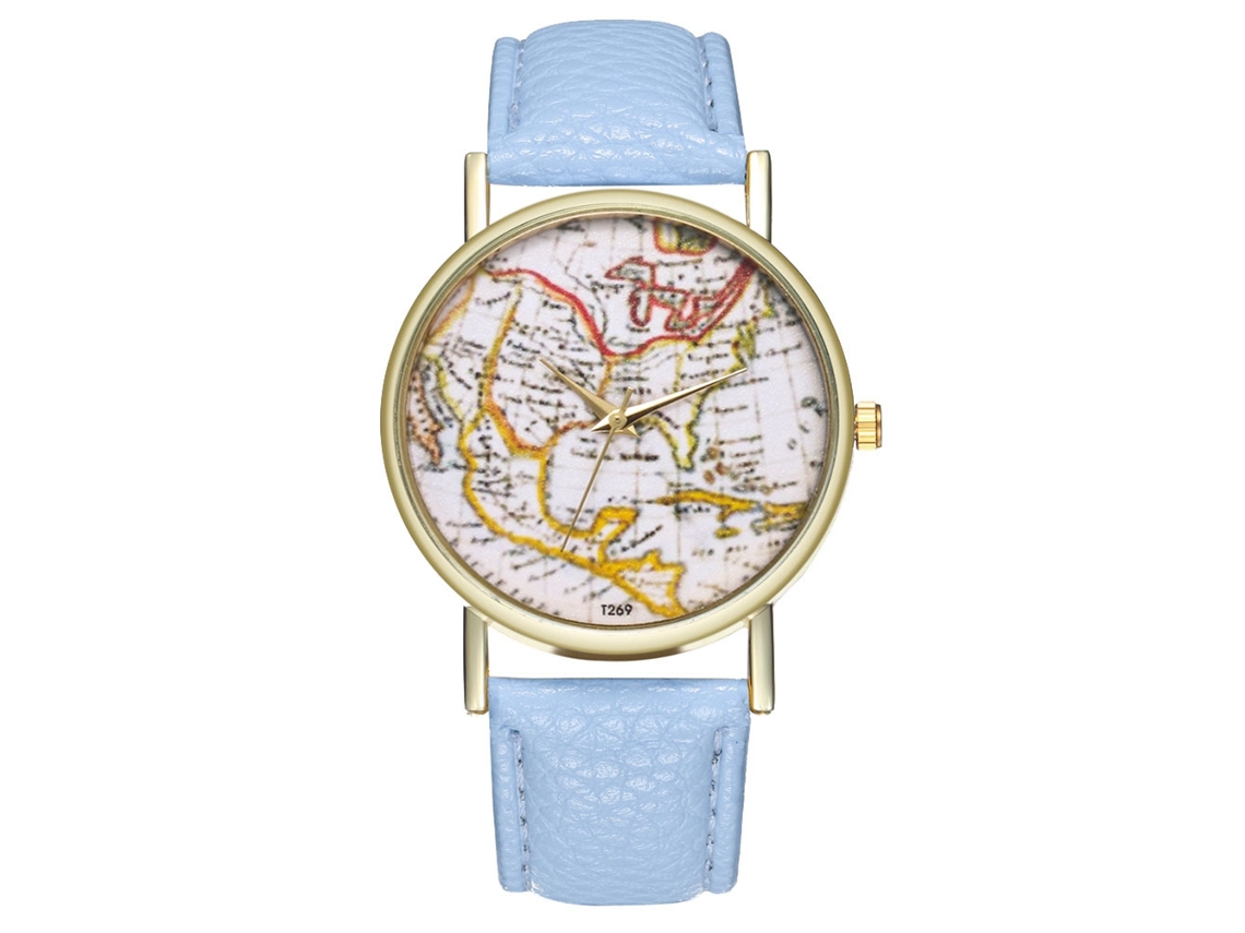 Relógio de Pulso Antigo Mapa de Moda Quartz Leisure com Pulseira de Couro Luminoso