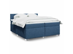 Vidaxl Cama Com Molas/colchão 200x200 Cm Tecido Azul