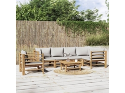 Vidaxl 7 Pcs Conj. Lounge De Jardim Bambu C/ Almofadões Cinzento-claro