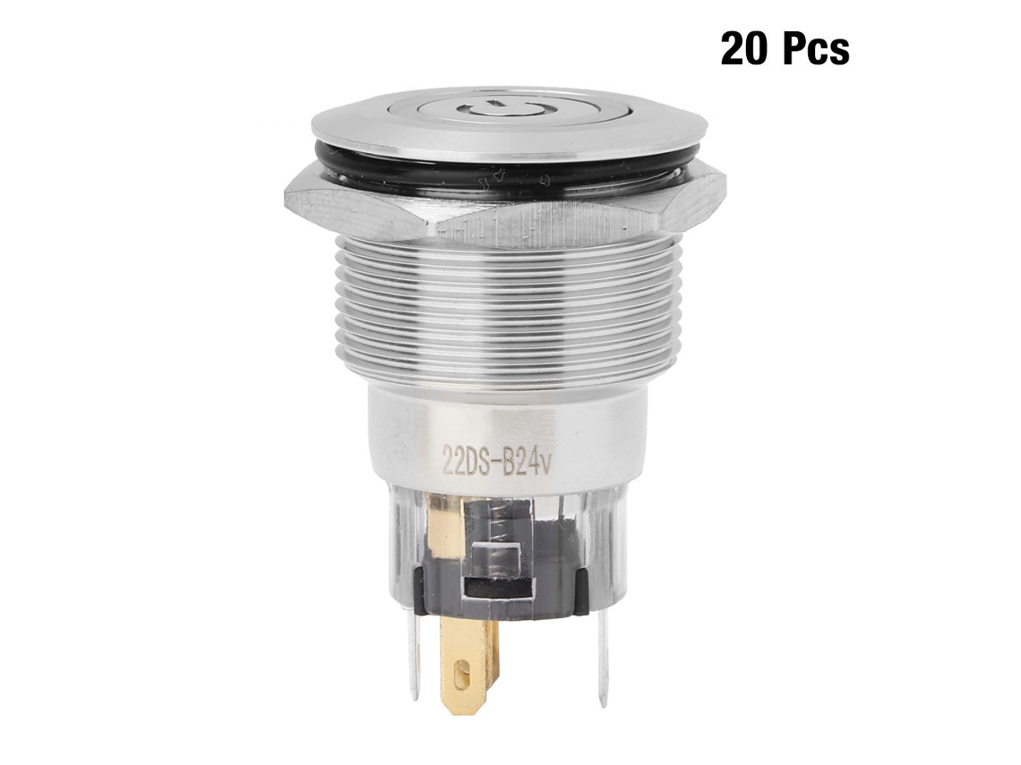 Interruptor De Botão Azul Aço Inoxidável 20pcs Sunflare