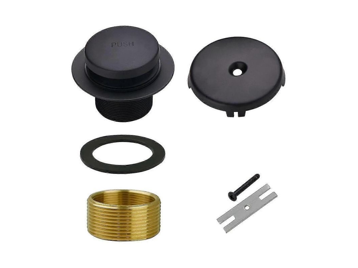 Kit De Dreno E Overflow Para Banheira Em Aço Inox E Cobre Com Tampão De Toque Preto - Fácil Instalação Preto