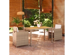 Vidaxl 3 Pcs Conjunto Jantar P/ Jardim C/ Almofadões Vime Pe Bege