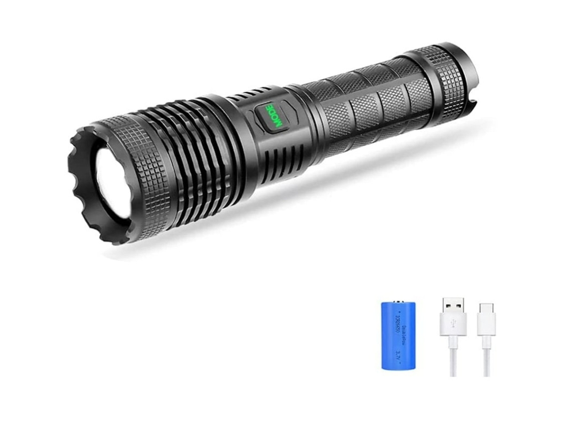 Tocha Recarregável, Xhp70.2 Tocha Tática Led Brilhante 6000 Lúmens Lanterna Potente Hign Lumens Tocha Usb Com Exibição De Energia Yizhood (preta)