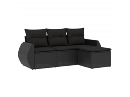 Conjunto de 4 Sofás para Jardim com Almofadões Vime Pe Preto MAISON EXCLUSIVE (4 pcs)