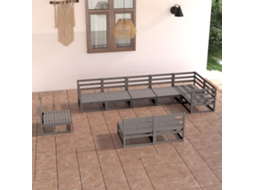 Vidaxl 9 Pcs Conjunto Lounge De Jardim Pinho Maciço Cinzento