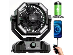 Ventilador De Camping Com 4 Lanternas De Led, 8 Velocidades, Função Timer, Bateria De 20000mah, Ventilador Portátil Para Camping E Pesca, Verde