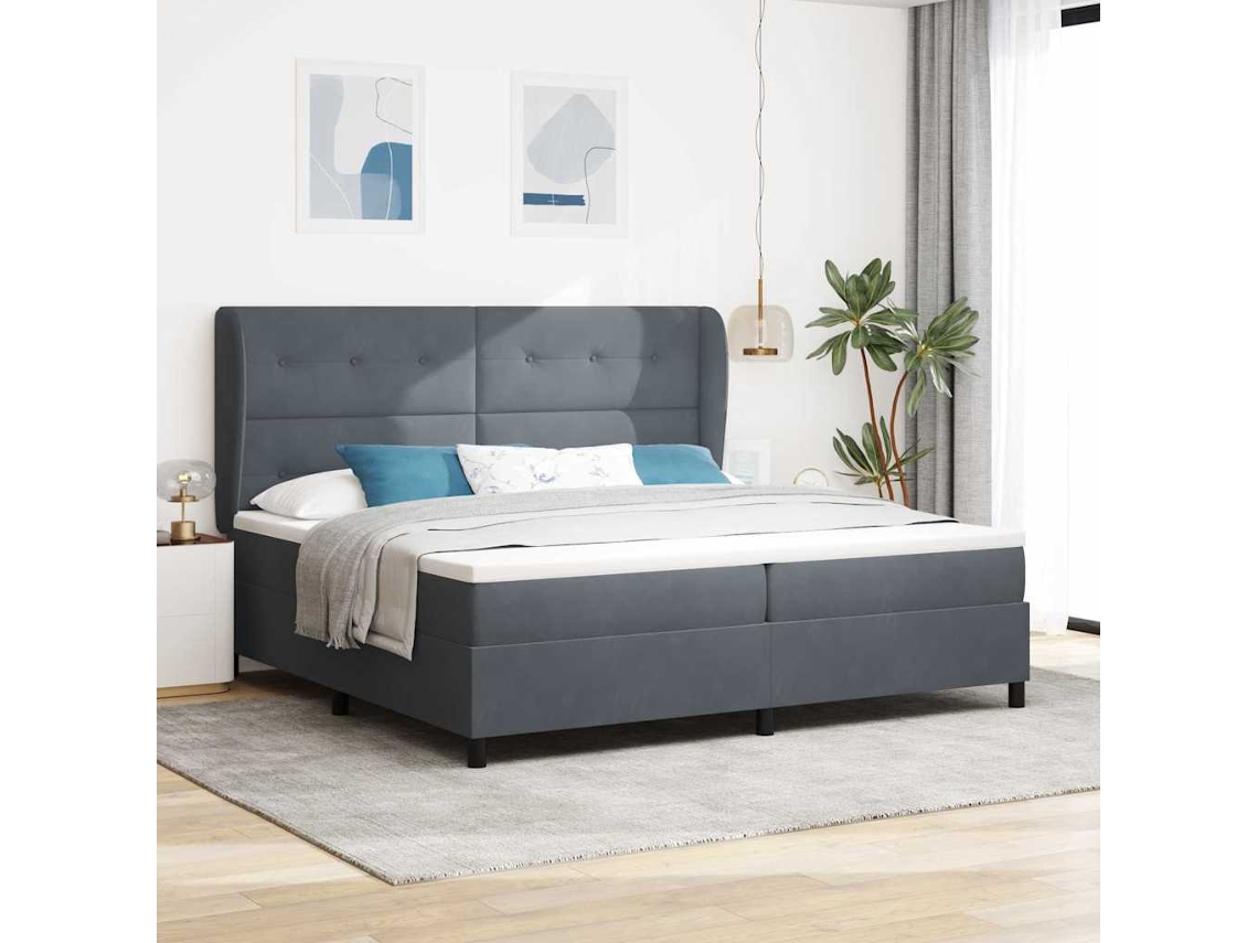 Vidaxl Cama Box Com Cabeceira Manual Cinza Escuro 200 X 200 Cm Veludo