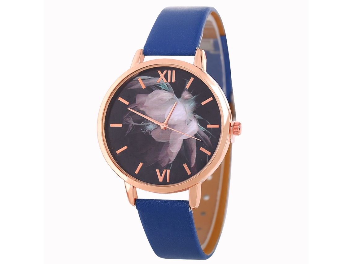 Relógio de Pulso Feminino Casual de Quartzo com Pulseira de Couro Pu Azul Royal