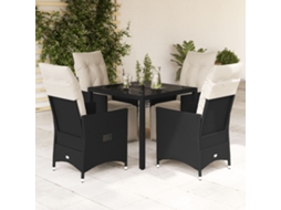 Vidaxl 5 Pcs Conjunto De Jantar P/ Jardim C/ Almofadões Vime Pe Preto