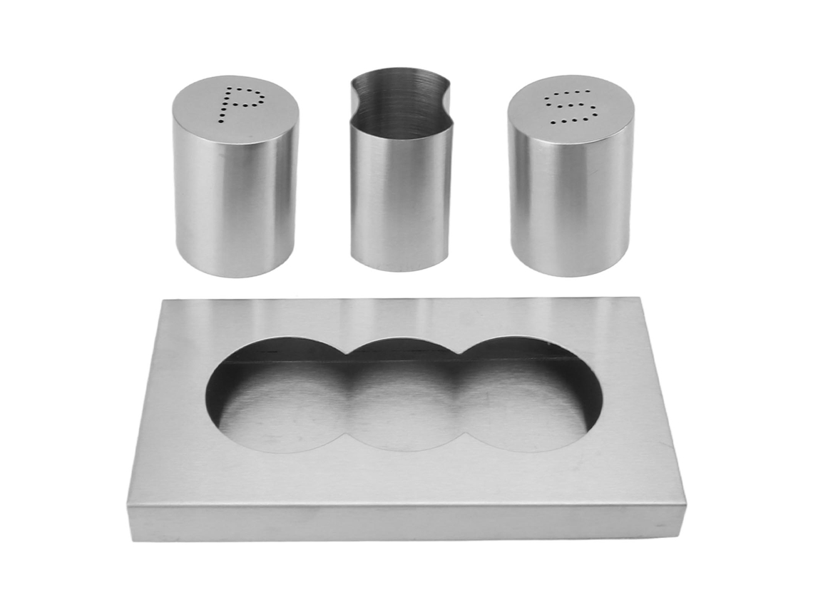 Conjunto de pimenteiros de aço inox com porta palitinhos e bandeja acessórios de cozinha S/MARCA