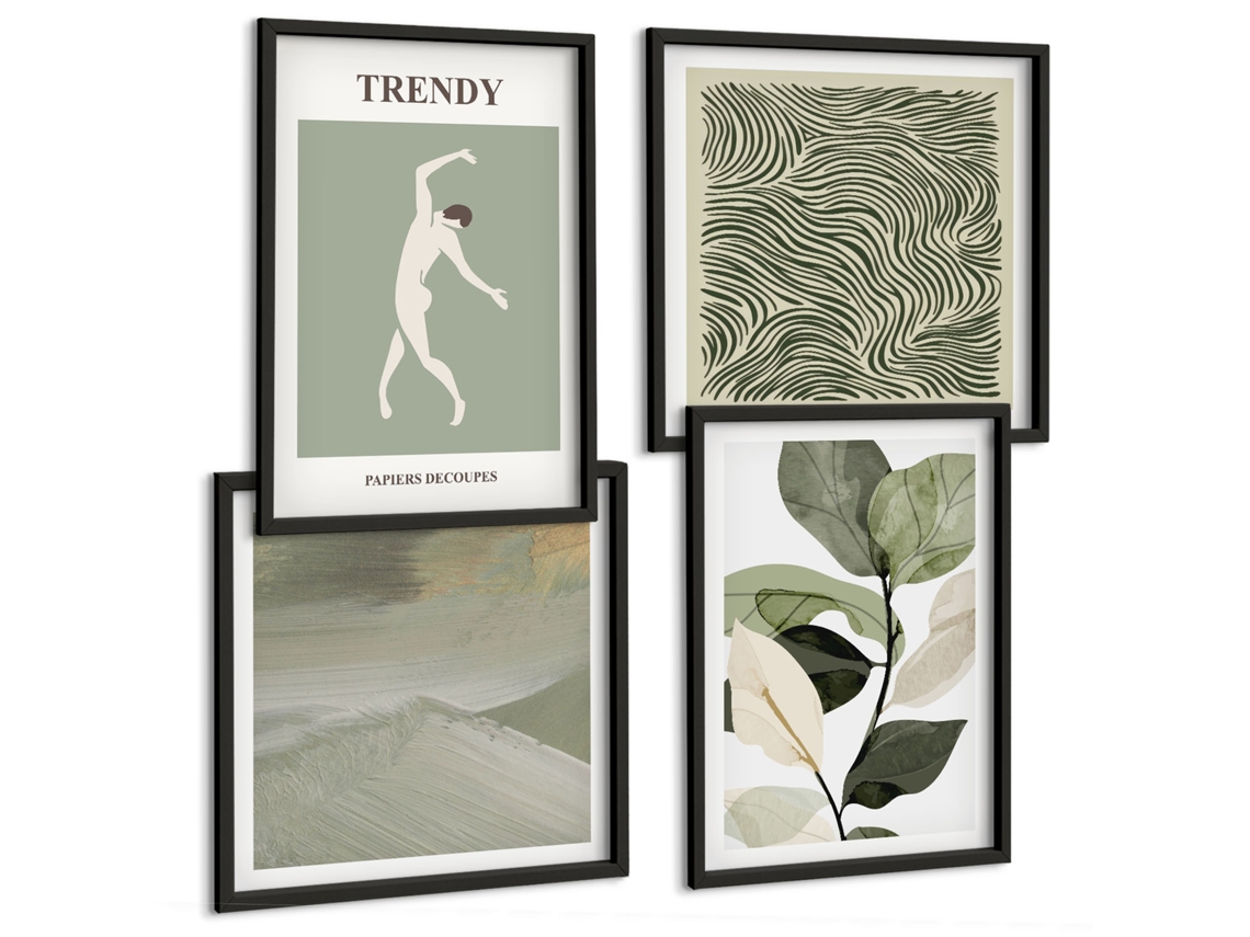 Composição De Quadros Plantas Abstratas Estilosas Espelharte (4 Peças)