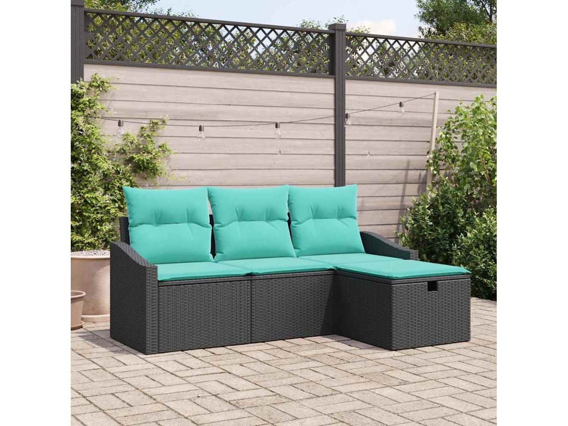 Vidaxl Conjunto De Sofás Com Almofada 4 Pcs Preto Rattan Sintético